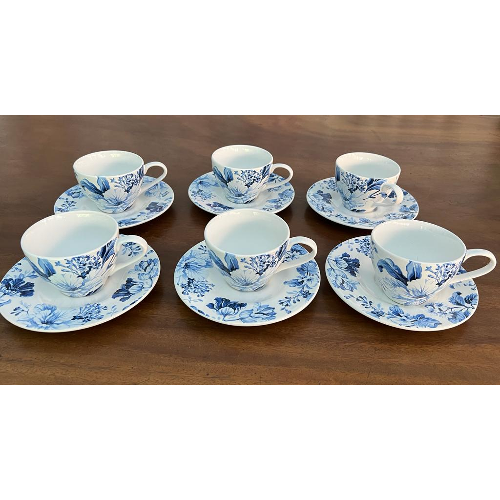 SET CANGKIR SANGO MOTIF FLOWER BLUE (6 PCS CANGKIR- 6 PCS SAUCERS)