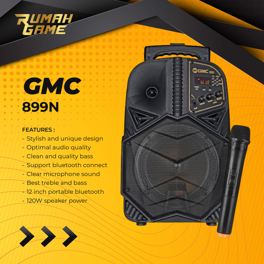 SPEAKER PORTABLE GMC 899N BLUETOOTH WITH DUAL MICROPHONE WIRELESS