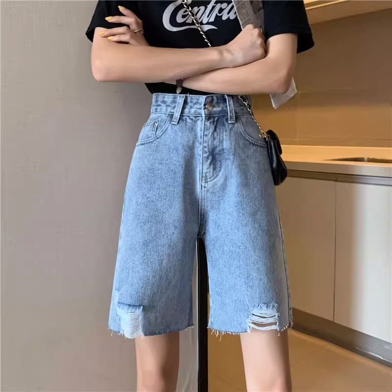 Terbaru Korea Sobek Jeans Pendek / Highwaist Celana Jeans Pendek Wanita Kekinian