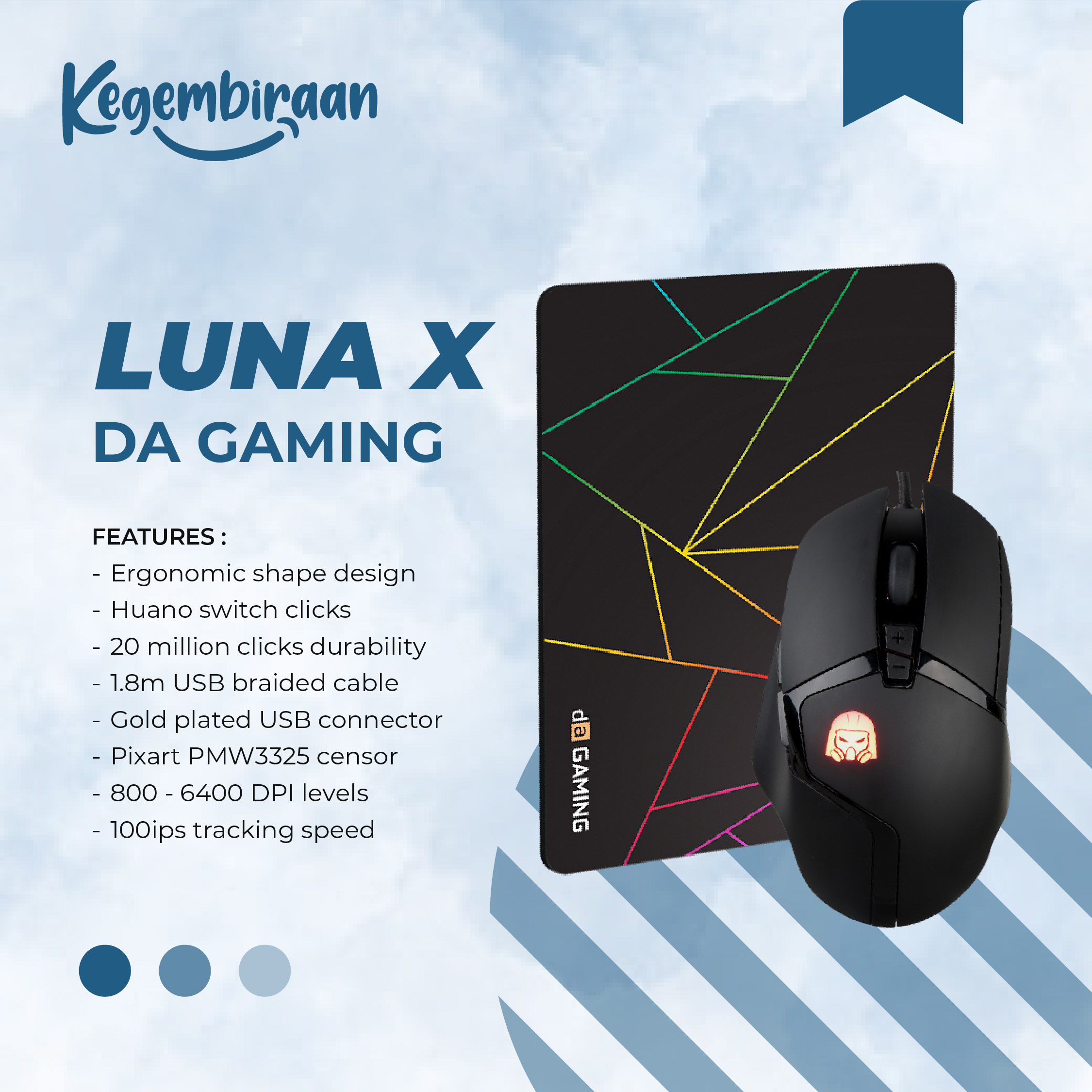 Mouse Gaming Digital Alliance Luna X + Mousepad - Mouse DA Luna X