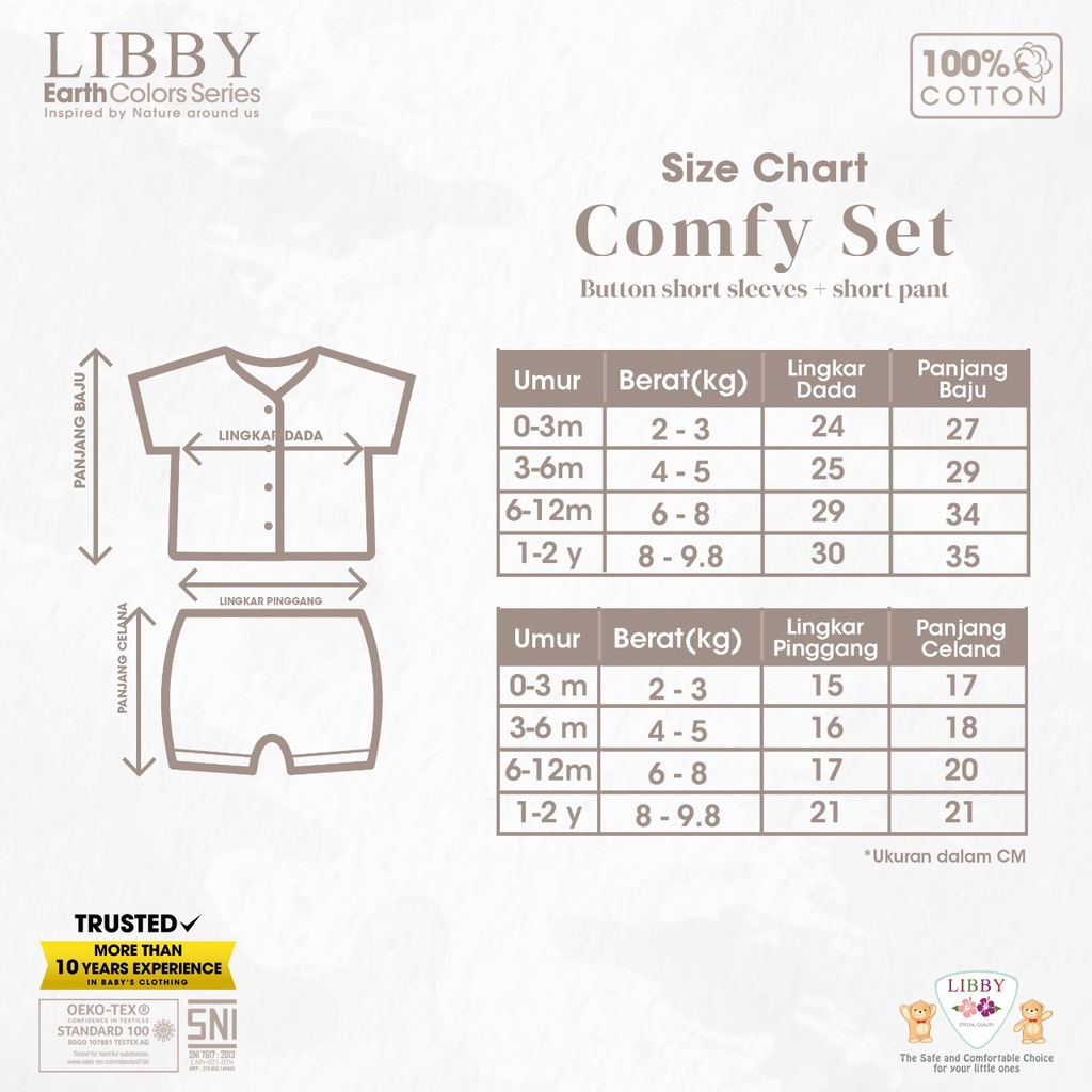 Libby Comfy Set 0-2 Tahun Earth Series Setelan Pendek Bayi