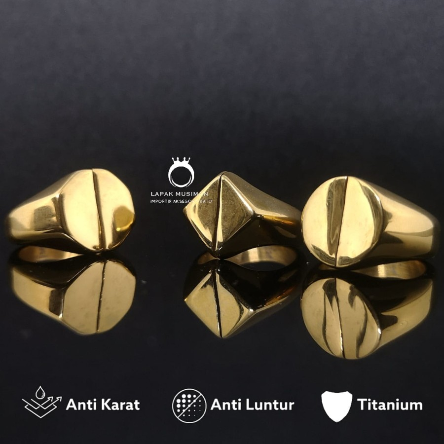 Cincin Pria Titanium Anti Karat Karakter Gold Polos