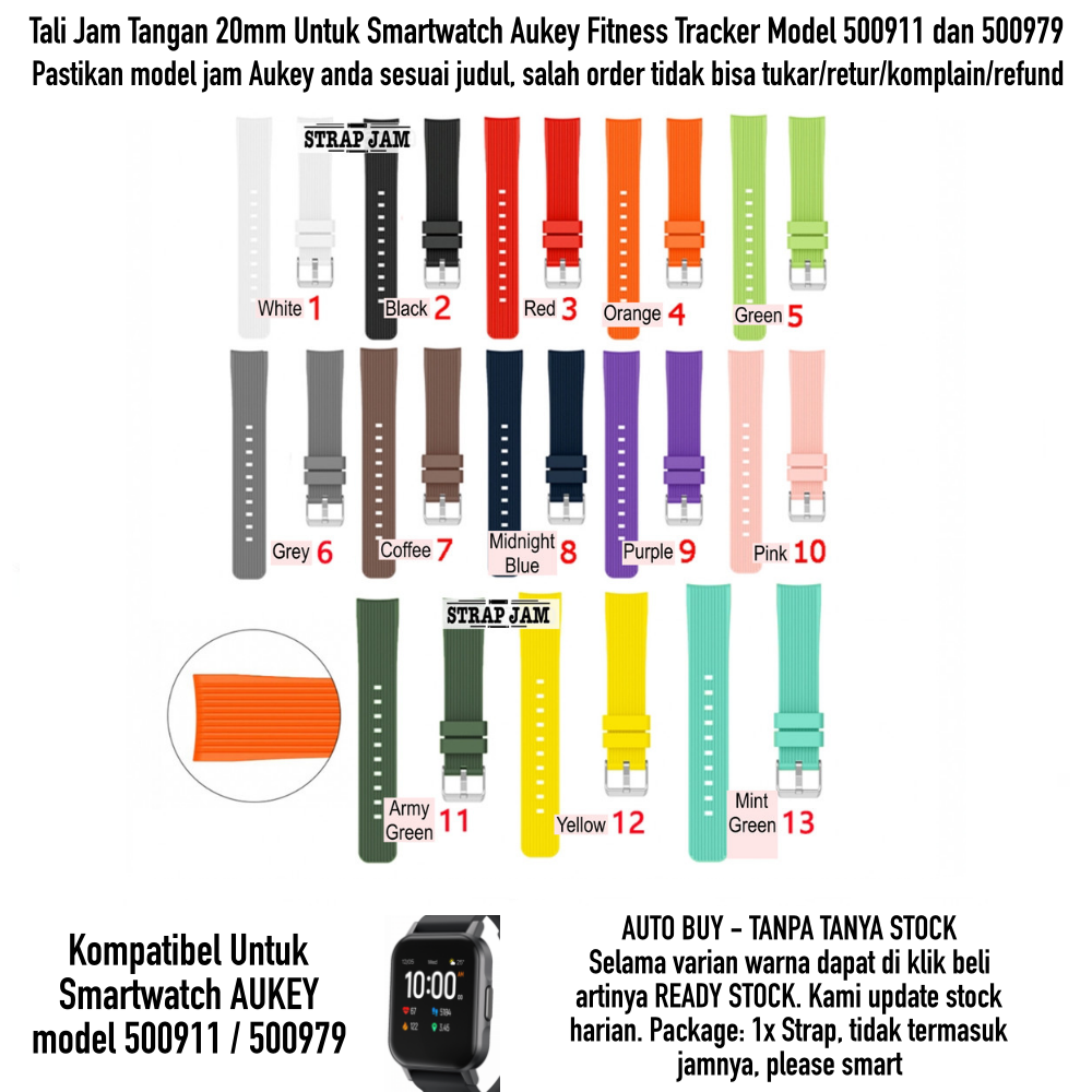 M42 Tali Jam Aukey Model 500911 / 500979 - Strap 20mm Rubber Silikon Sporty