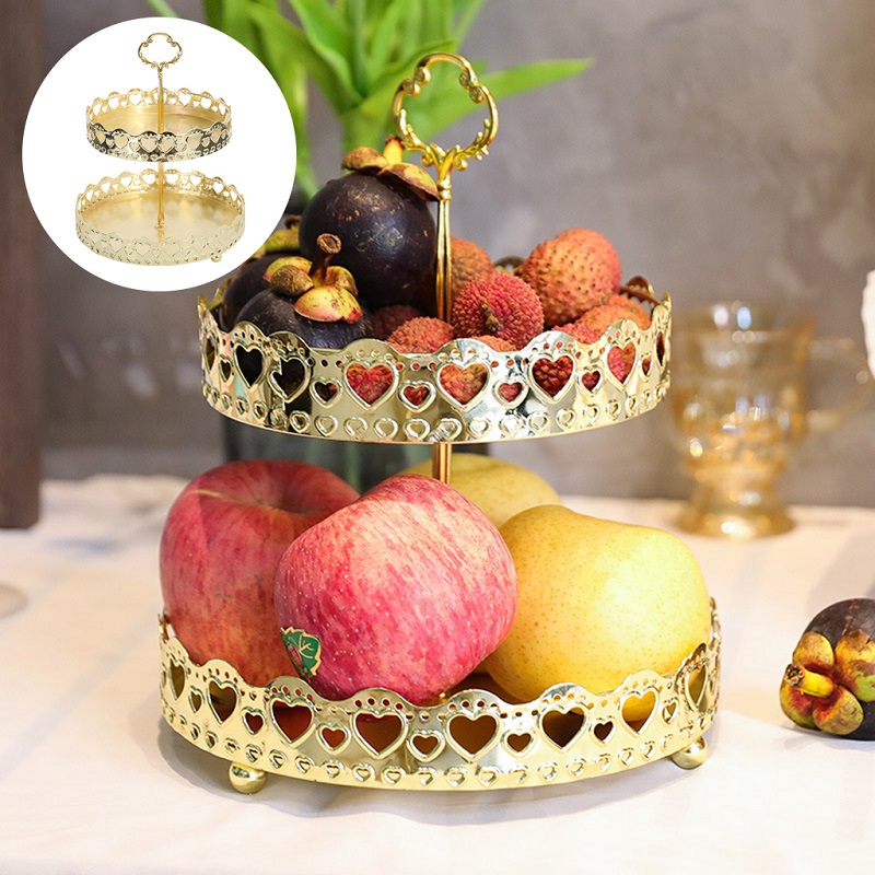 Mi.more  2Layer Fruit Tray Buah Snack Gold Storage Rack Pastry Fruit Cake Organizer Hollow Out Bedroom Countertop Decor