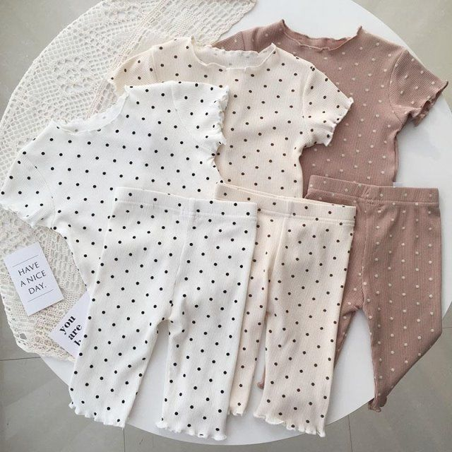 ByKiddos - Piyama Anak Setelan Baju Tidur Anak Perempuan Lengan Pendek Motif Polka Dot Import PART 3