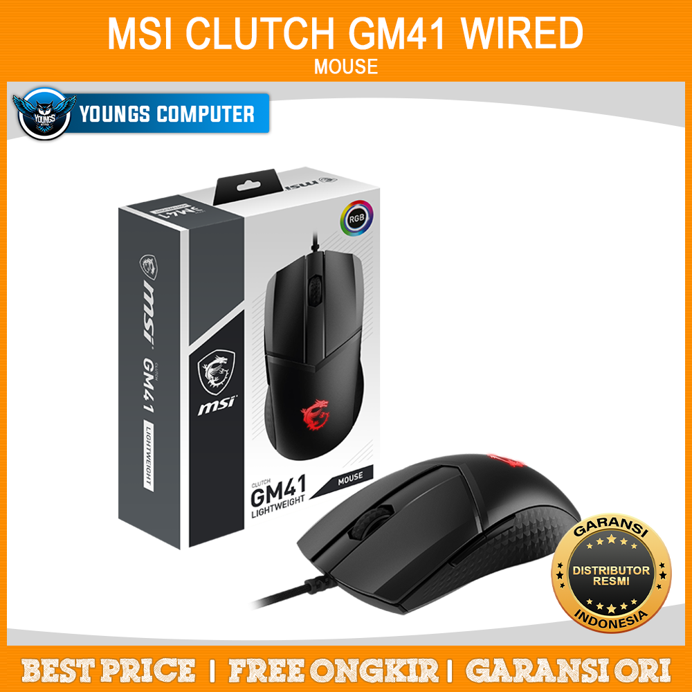 MSI CLUTCH GM41 Lightweight Wired Gaming Mouse - Garansi Resmi