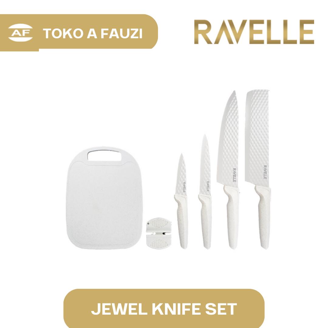 RAVELLE Jewel Knife Set 6 in 1 Set - Pisau Dapur Anti Lengket - FREE Talenan