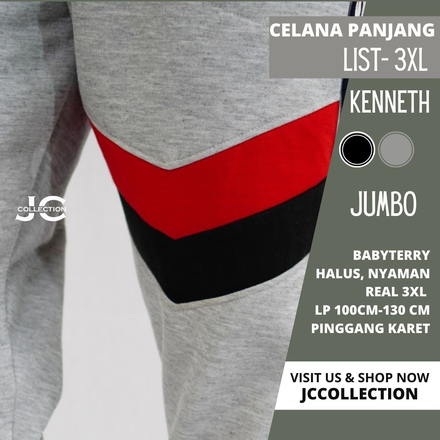 Celana Jogger Pria Jumbo Size Kenneth 3XL /  Celana Panjang Big Size - JCCollections