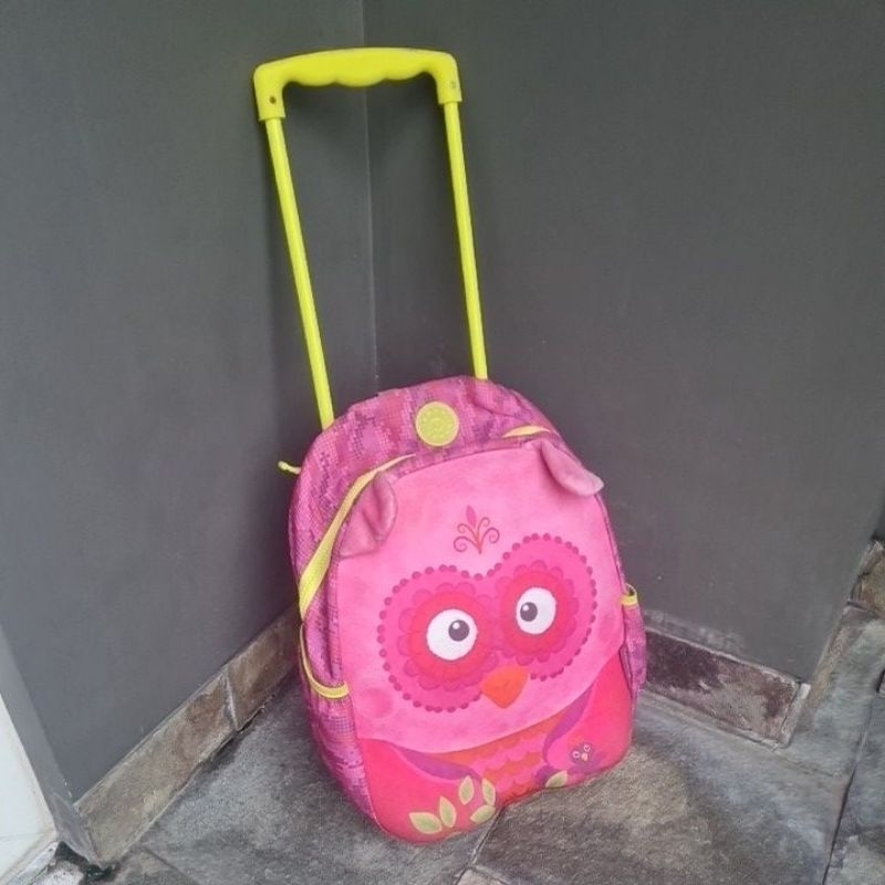 Tas anak koper merk OKIEDOG Trolley Wildack Junior Owl pink preloved