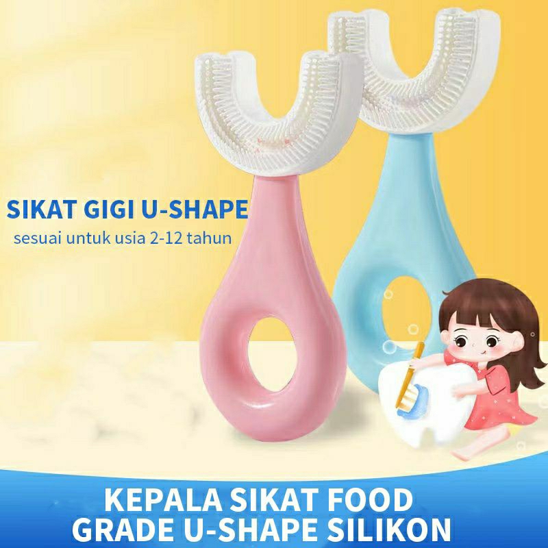 Sikat Gigi Bayi Silikon U Shape Silikon 2-6 Tahun | Sikat Gigi Anak, Balita, Silicone 360° Bentuk U