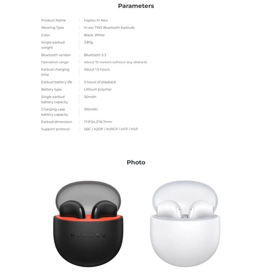 Haylou X1 Neo TWS Bluetooth 5.3 Low Latency Battery Life 20 Hours