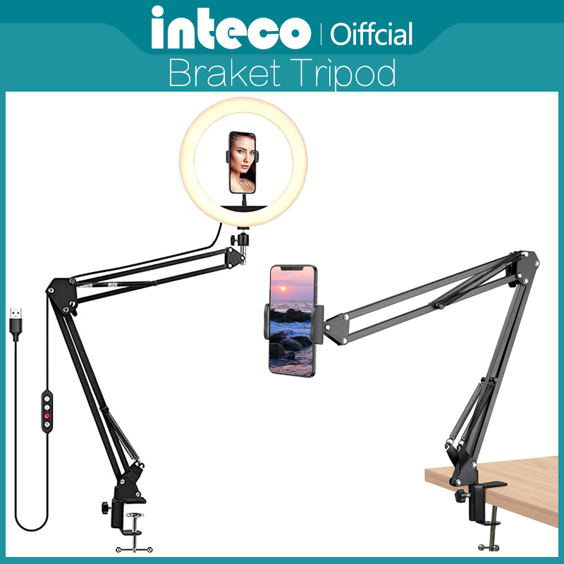 Smartphone Tripod Overhead+Ring Light Selfie Meja  Kamera Handphone Holder HP Video Boom Arm Cantilever Stand Phone holder