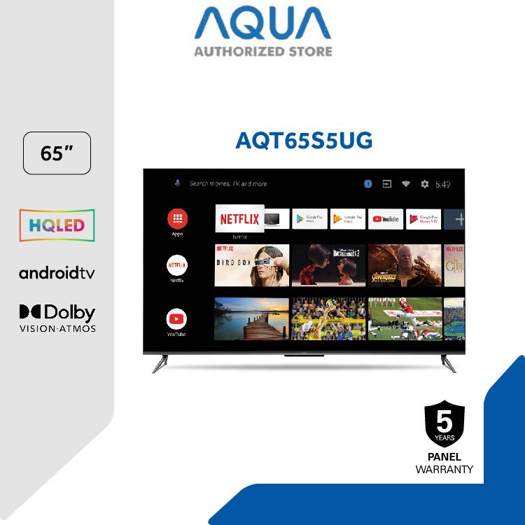 Aqua Japan HQLED Android TV Smart AI 65 inch AQT65S5UG | 4K HDR DOLBY VISION ATMOS