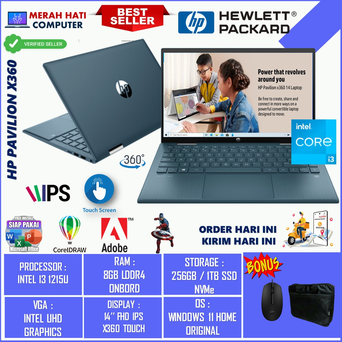 LAPTOP HP PROBOOK X360 435 G9 AMD RYZEN 7 PRO 5875U 16GB 512GB RADEON 8 13.3 FHD TOUCH BL FP WIN10PRO SILVER ORIGINAL