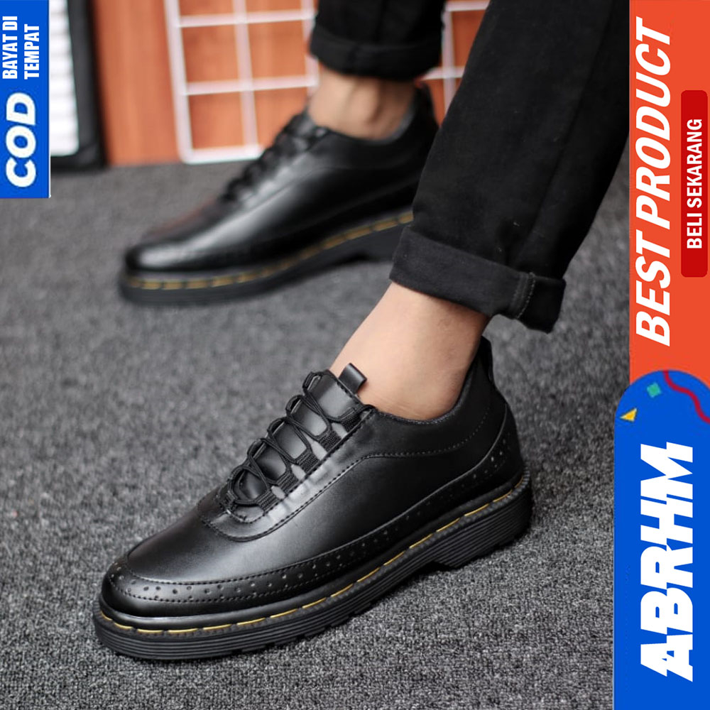 ABRHM Sepatu Formal Pantofel Docmart Kerja Pria Hitam Alpes