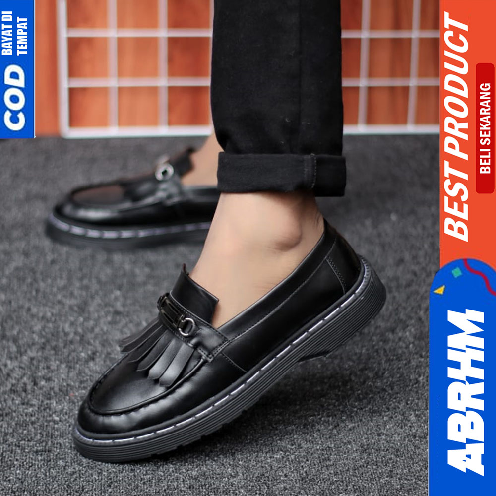 ABRHM Sepatu Loafers Pria Docmart Formal Pantofel Kerja Pria Hitam