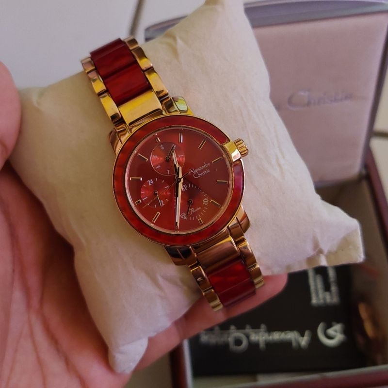 jam tangan Alexandre Christie wanita ladies second terawat warna emas merah fullset