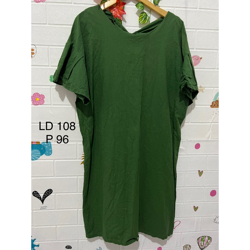 Dress Hijau bahan Linen LD 108