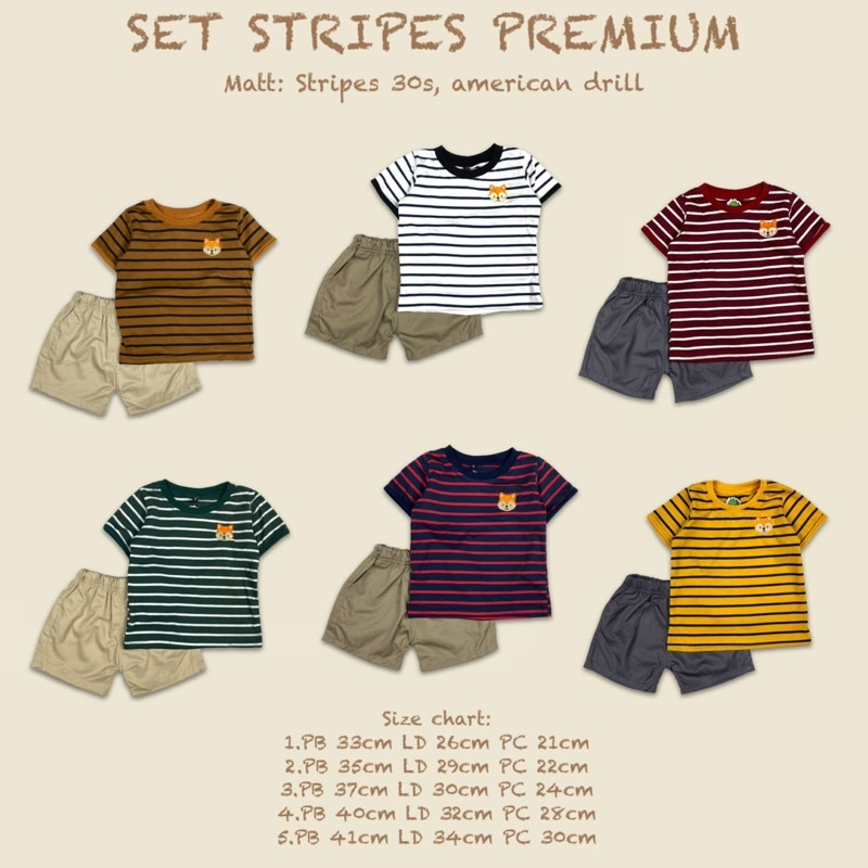 SET STRIPE PREMIUM SETELAN BAJU STRIP ANAK BAJU PENDEK CELANA PENDEK ANAK 1-5 TAHUN PNP