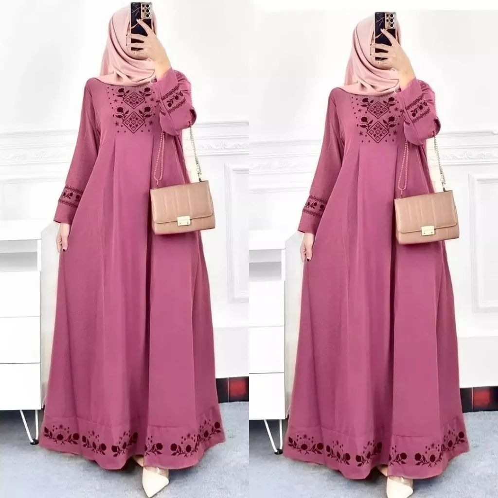 Gamis Muslim Wanita Faradil Maxy crinkle Gamis Kondangan Terbaru2023 Gamis Pesta Aplikasi Bordir Mewah Kekinian