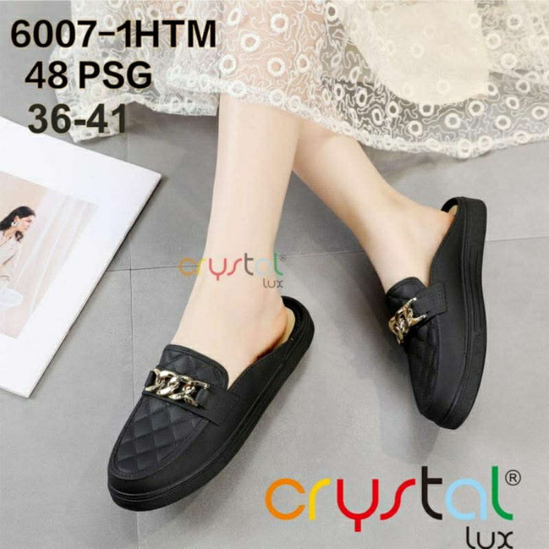 6007-1 Sandal Sepatu Selop Crystal Lux Model Rantai Wanita Karet Jelly Slip On Import Eva Rubber Ringan Sendal Cewek Perempuan Slop Kokop Impor 6007 Empuk Sol Tebal Kekinian Viral Cantik