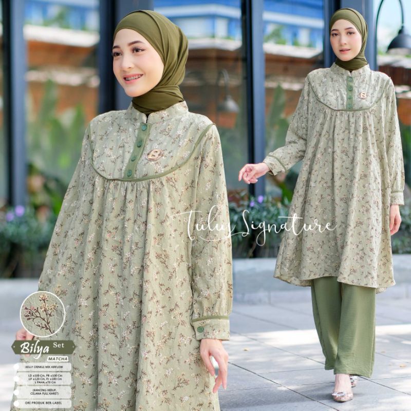 BIYA SET BY TULUS SIGNATURE / ONESET MOTIF MUSLIMAH / Setelan celana crincle LD 100