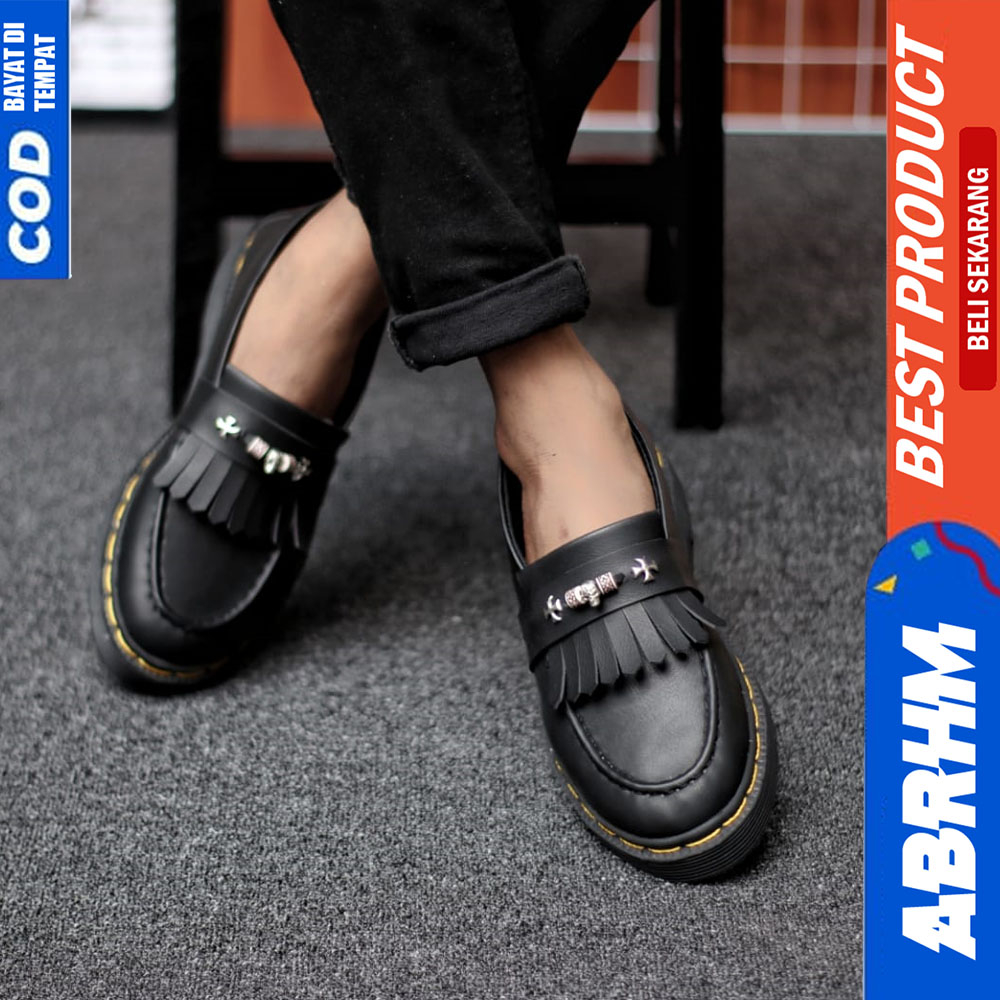 ABRHM Sepatu Loafers Pria Docmart Casual Formal Pantofel Kerja Pria Hitam