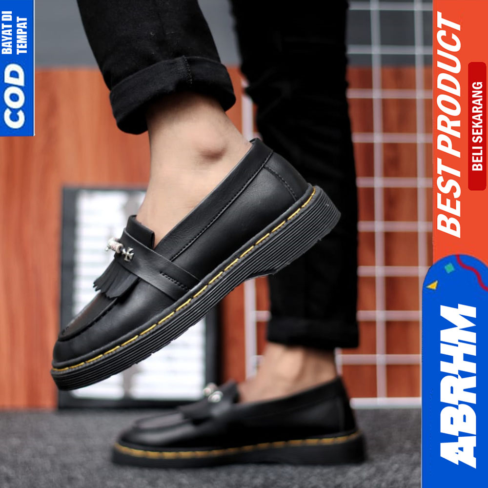 ABRHM Sepatu Loafers Pria Docmart Casual Formal Pantofel Kerja Pria Hitam