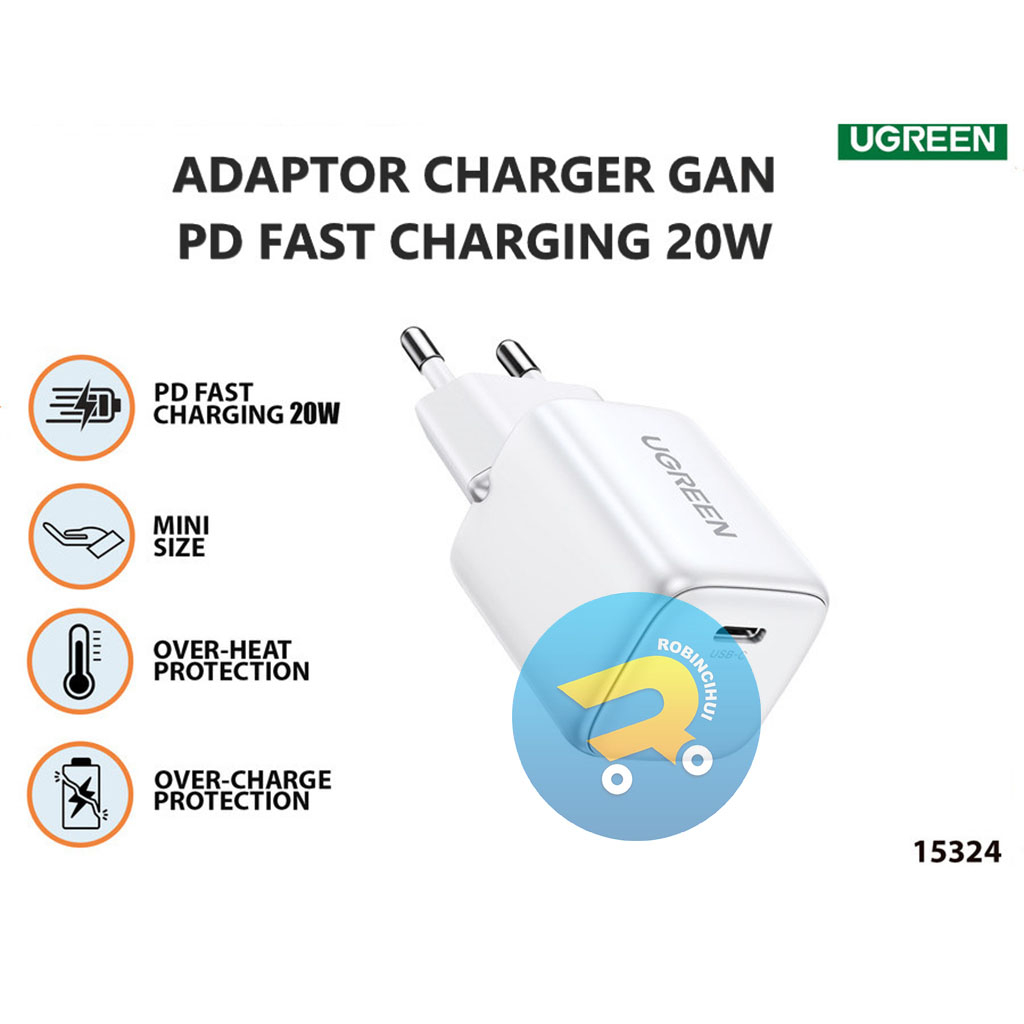 Adaptor Iphone Ugreen 20 watt PD Fast Charging- Adapter  ugreen - casan ugreen - kepala ugreen - kep