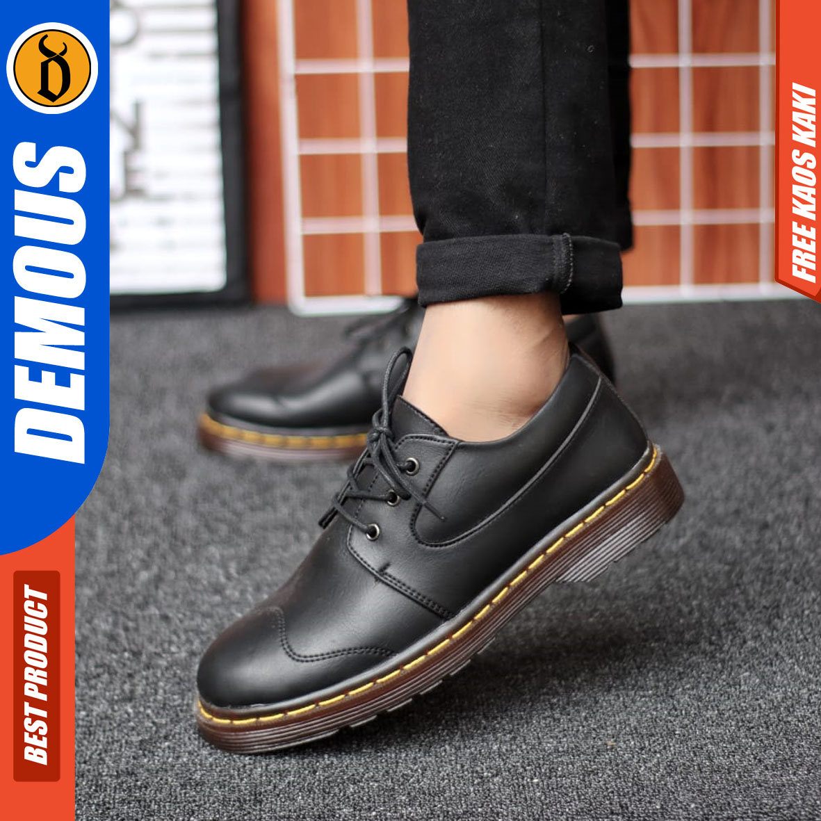 DEMOUS SHIKADAI - Sepatu Docmart Low Boots Formal Pantofel Kerja Casual Hitam Pria