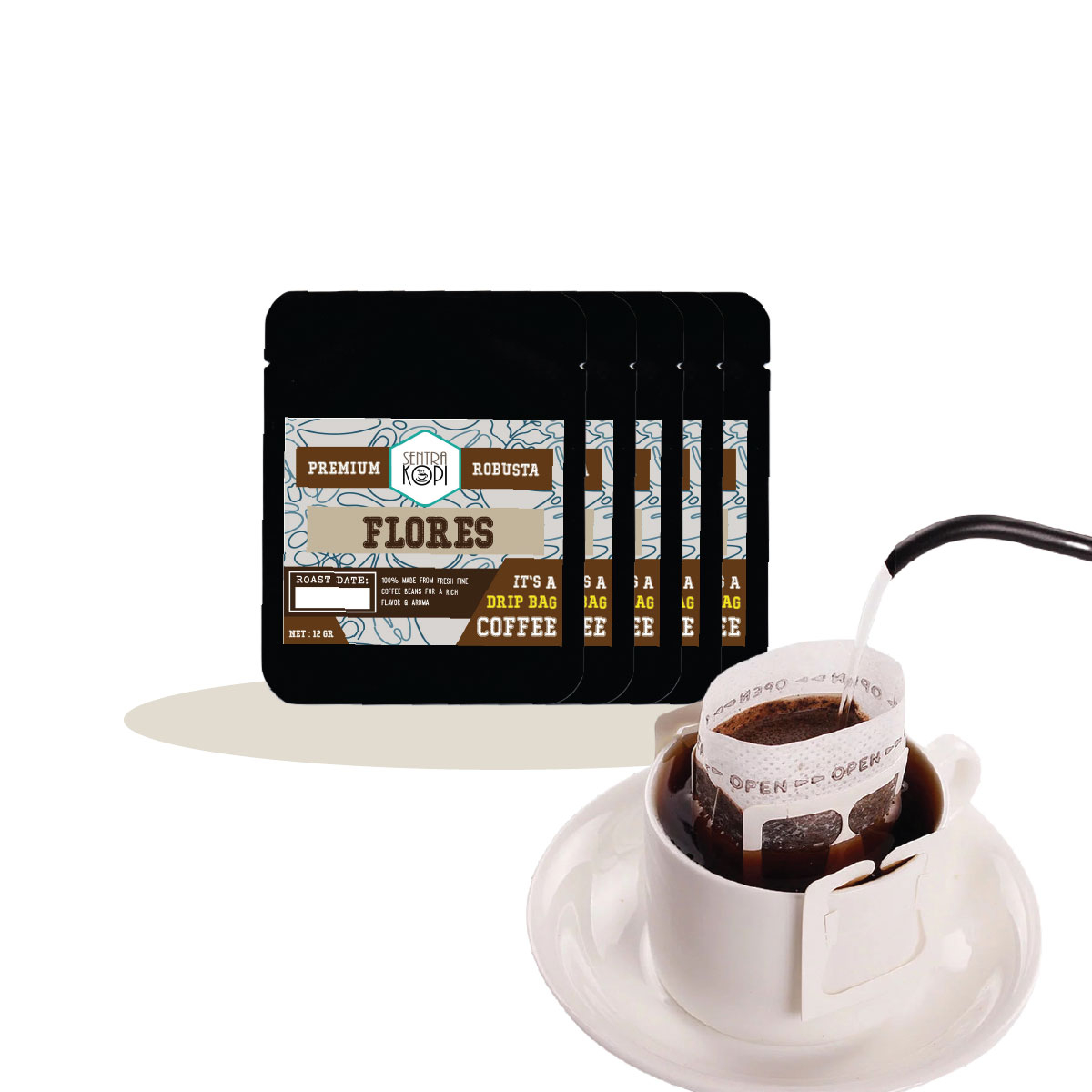 

Kopi Drip Bag Robusta Flores 12 Gr - Isi 5 dan Satuan - Arabica Coffee - Kantong Kopi Instan Premium Praktis