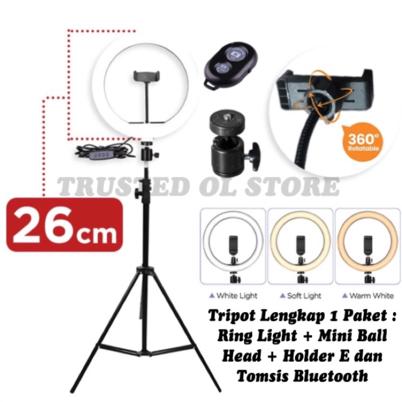 Paket Lengkap Ringlight 26cm + Tripod 2,1 Meter Make Up Vlog Lampu Ringlight Tripot Ring Light Live tiktok