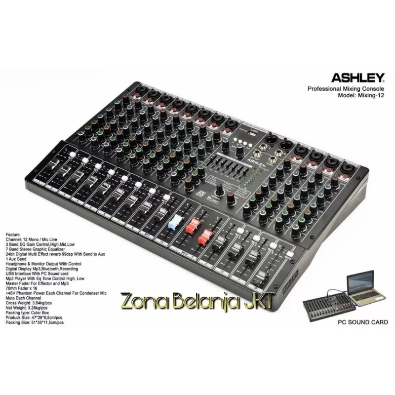 Mixer Ashley Mixing 12 12 Channel USB Bluetooth Soundcard Original