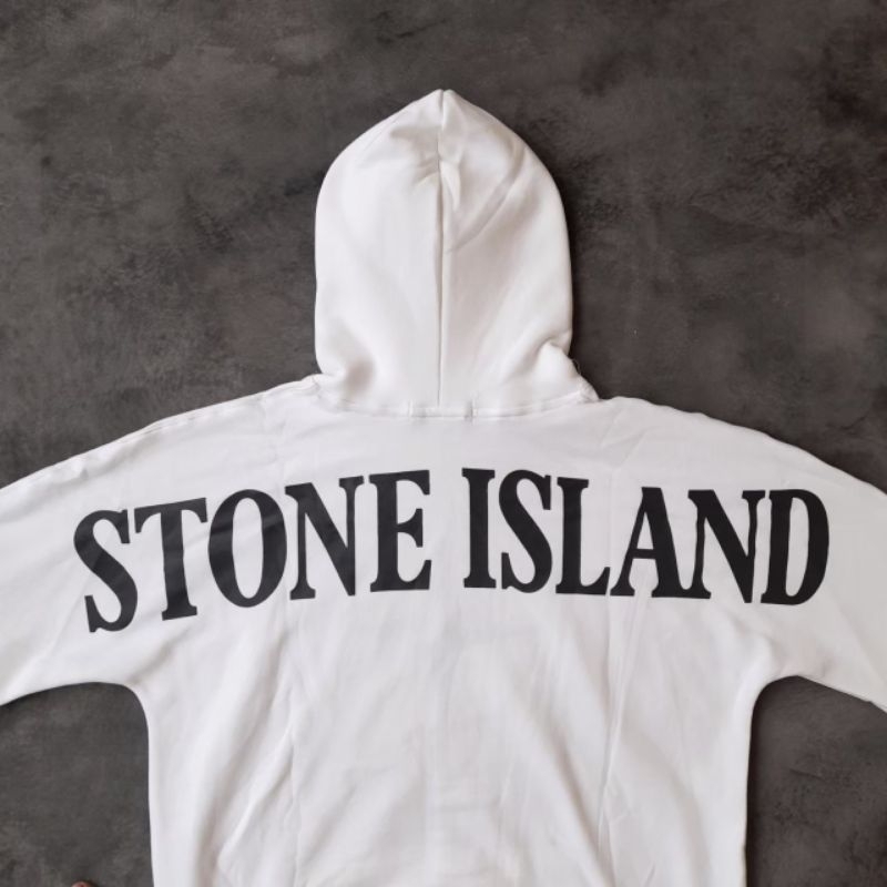 HOODIE JAKET SWEATER STONE ISLAND AUTHENTIC PUTIH FULLTAG &amp; LABEL