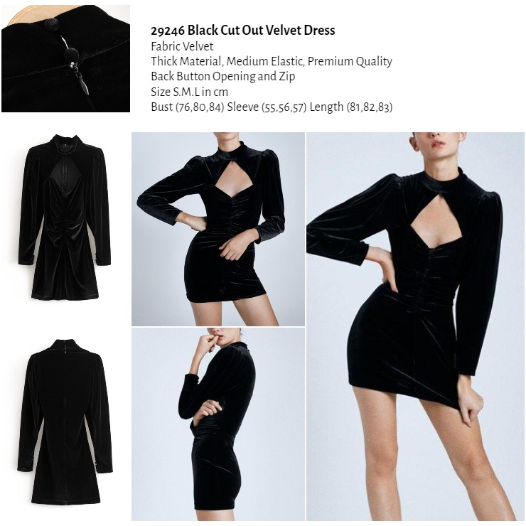 29246 Dress Hitam Pesta Kondangan Beludru Black Velvet Dress