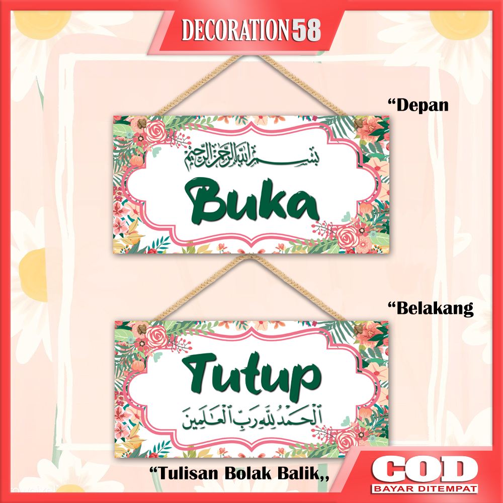 Hiasan Gantung Dinding Pintu Rumah Toko Tulisan Buka Bismillah / Tutup Alhamdulillah Bolak Balik Set