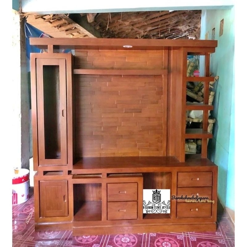 Bufet TV model Partisi bahan kayu jati 2 meter
