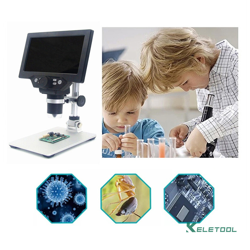 Mikroskop Digital B1200 7" , Mikroskop Elektronik Digital 1-1200X, Mikroskopio Trinokuler, Kaca Pemb