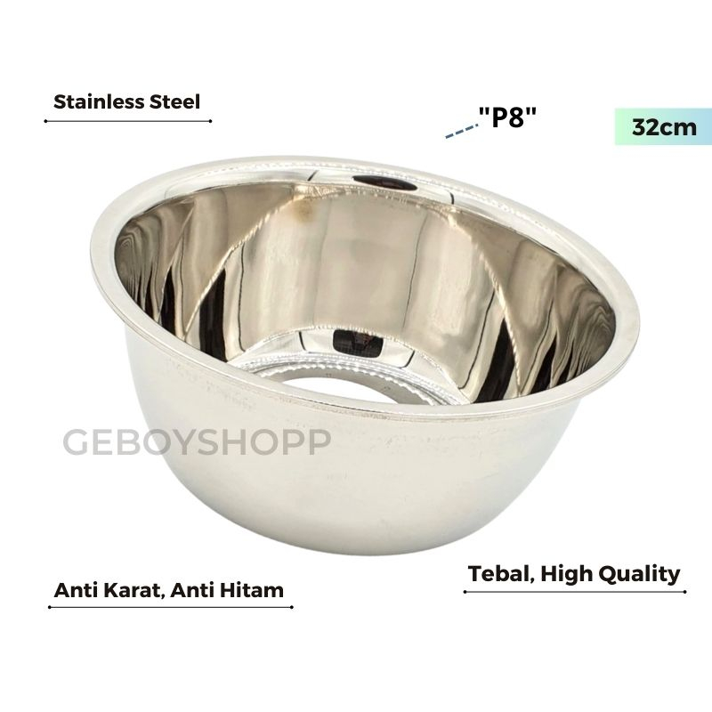 Baskom Stainless / Baskom Tinggi / Mixing Bowl Serbaguna Stainless Premium High Quality Anti Karat Uk 32Cm (1Pcs))