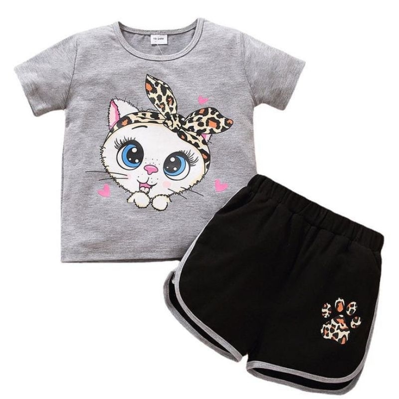 SETELAN  BAJU ANAK CEWEK KITTY GIRL  /SET KITTY GIRL BAHAN BABY TERRY