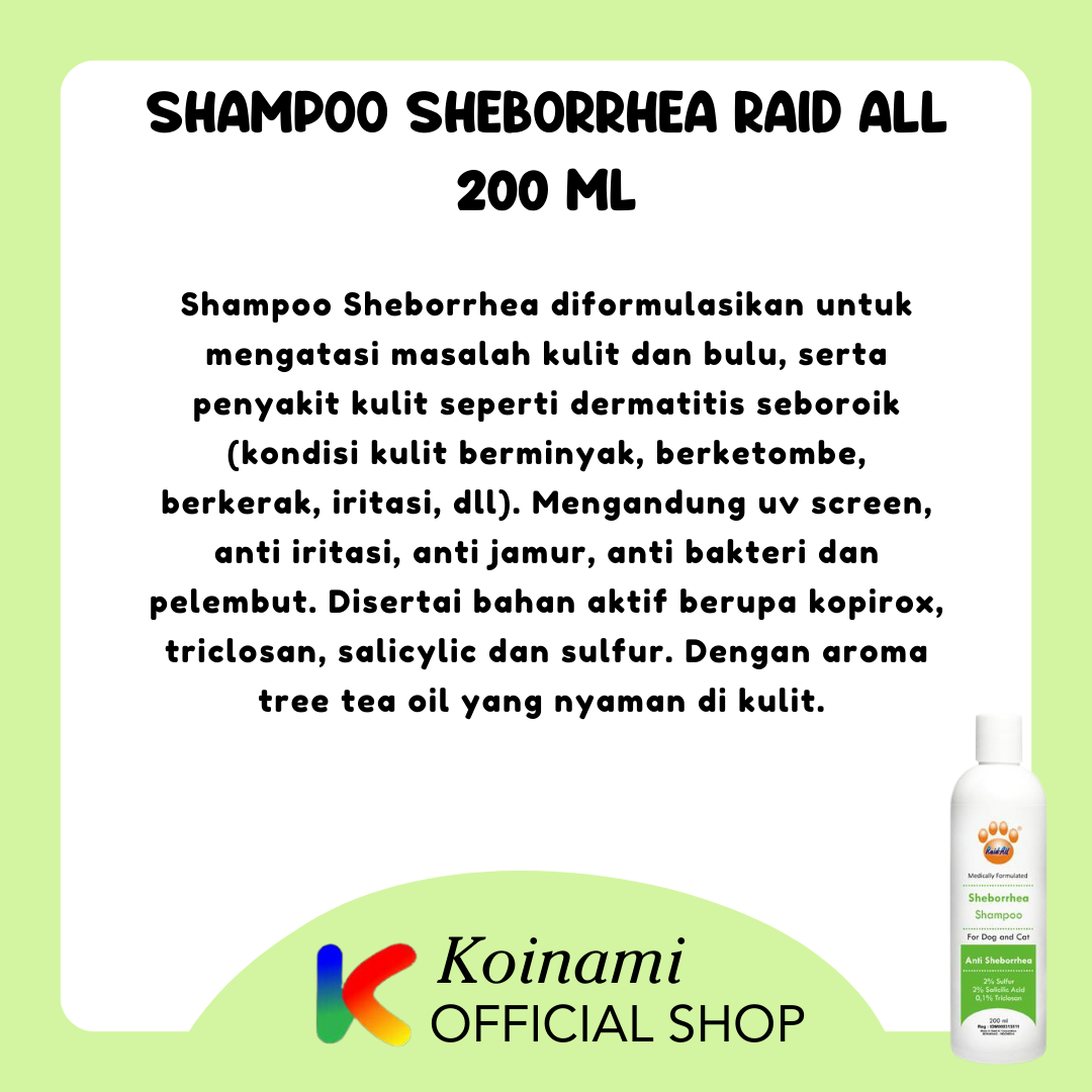 SHAMPO SHEBORRHEA 200ml hijau / SHAMPO jamur kucing anjing / raid all