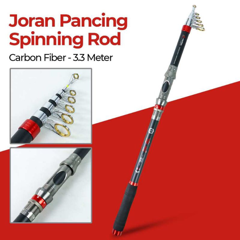 Joran Pancing Carbon Fiber Spinning Rod Portable Murah&amp; Kuat Super Ringan Pancingan Ikan Telescopic Panjang Tegek