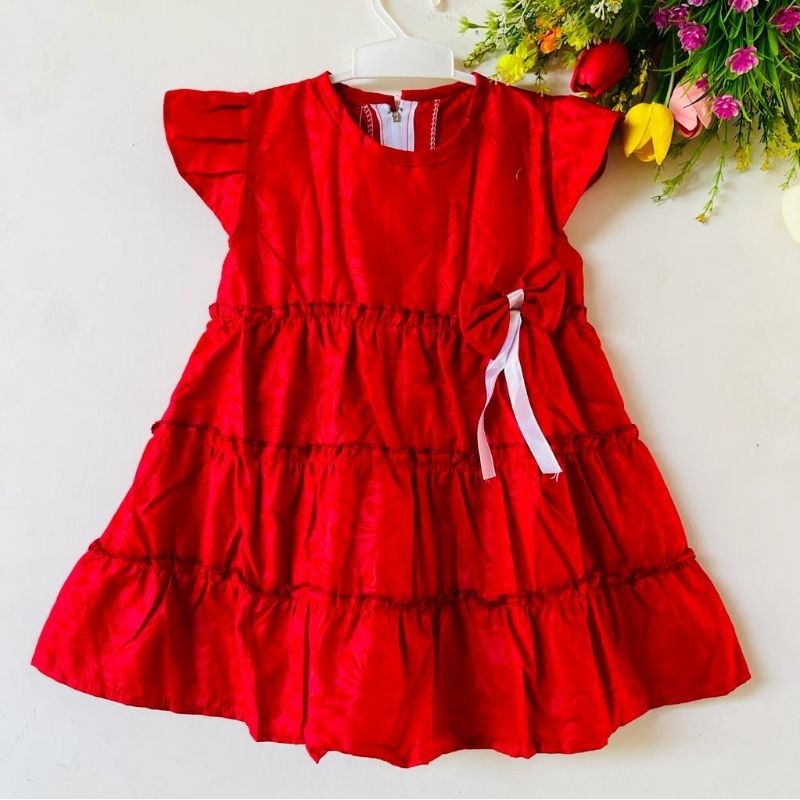 Dress Anak 1 2 2,5 Tahun Anak Cewek Perempuan Dress canda kekinian terbaru pita lucu viral ( Dress Canda Tumpuk )