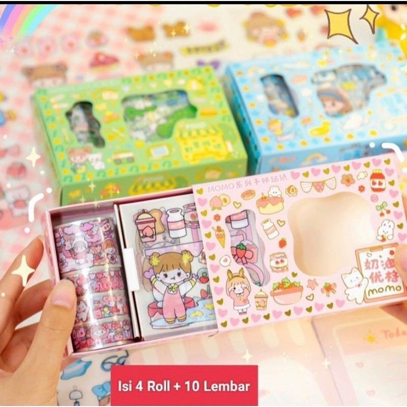 

Stiker Sticker Momo Viral Roll 2D Waterproof Aesthetic Washi Tape Roll ACC