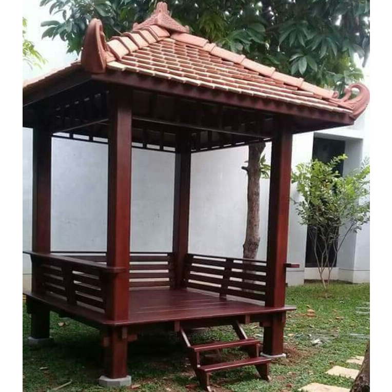 Gazebo Kayu Jati Ukuran 2x2 Meter Atap Genteng Tanah | Saung Model Minimalis | Gasebo Taman Rumah Mi