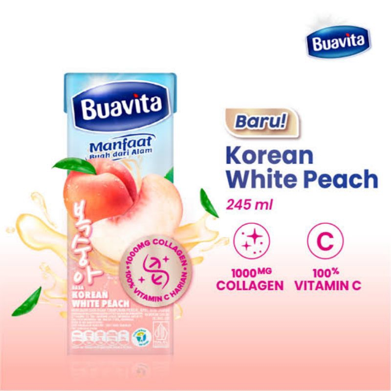 Buavita Minuman Sari Buah 245ml Jeruk Orange Korean White Peach Guava Jambu Lychee Leci Mango Mangga Apple Apel Jus 250