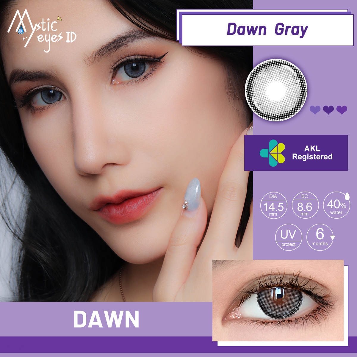 [✅COD] MYSTICEYES SOFTLENS DAWN SERIES Grey Blue Brown COLOR CONTACT LENS  NORMAL 14.5 MM