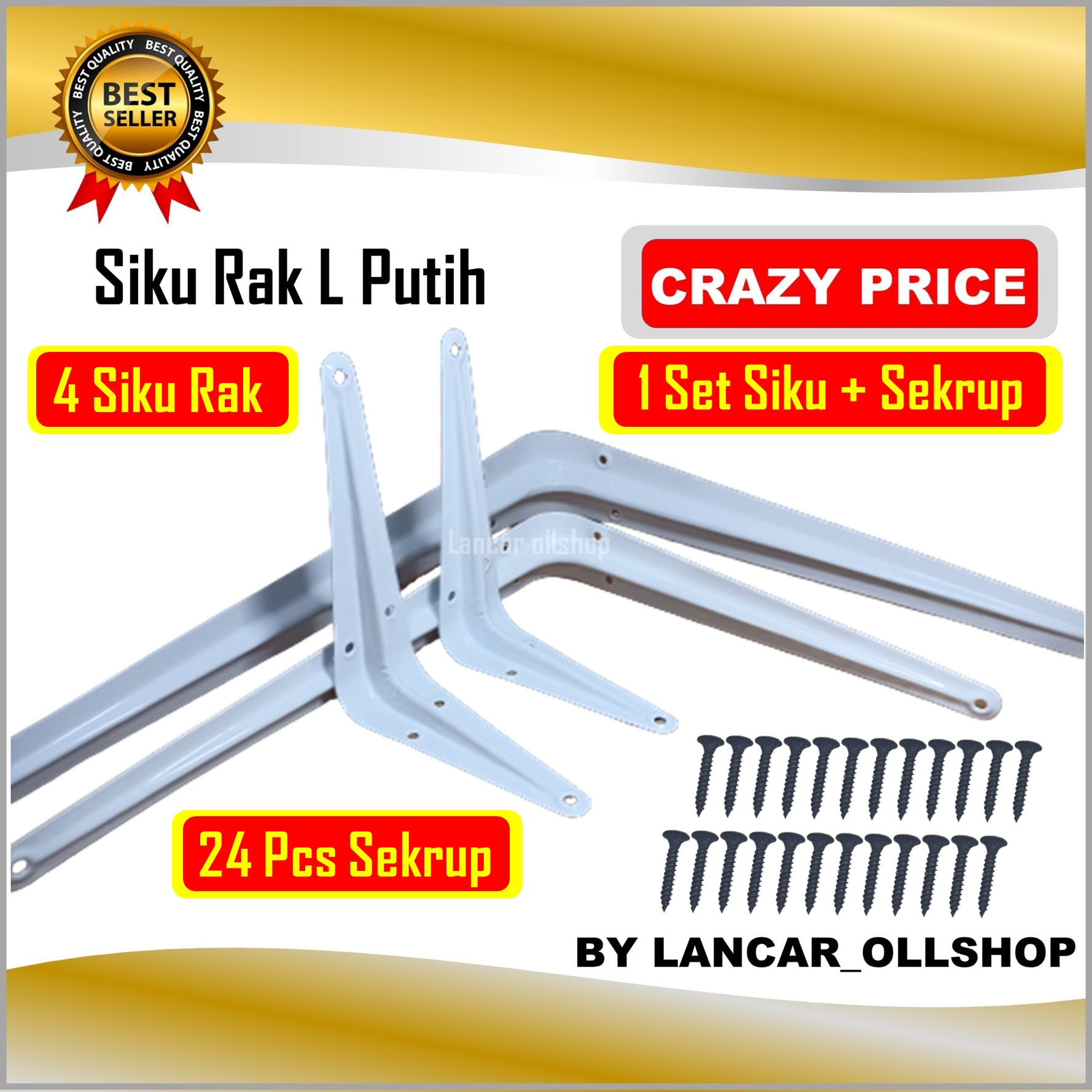 4 Pcs Siku Rak Dinding L Putih Siku Penyangga / Rak Dekorasi Ruangan Siku Putih / 4 Pcs Siku Rak 24 Pcs Sekrup Ambalan Rak Dinding