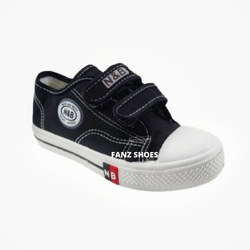 SEPATU SEKOLAH ANAK - SEPATU TEMPEL PENDEK HITAM PUTIH &amp; HITAM HITAM SIZE 28 - 35  - SEPATU FORMAL - SEPATU N&amp;B TEMPEL SIZE 28 - 35 - FANZ SHOES