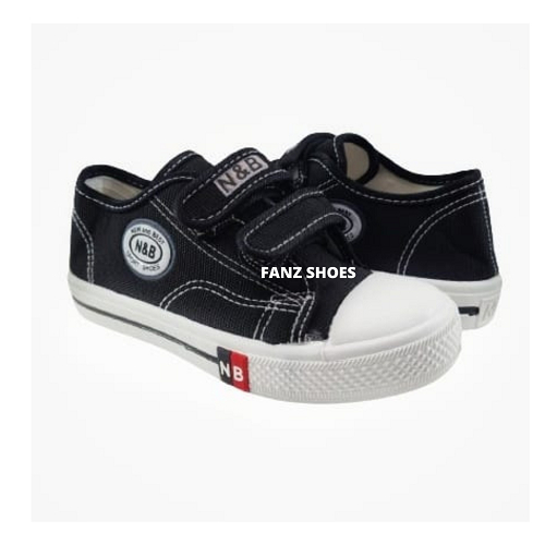 SEPATU SEKOLAH ANAK - SEPATU TEMPEL PENDEK HITAM PUTIH &amp; HITAM HITAM SIZE 28 - 35  - SEPATU FORMAL - SEPATU N&amp;B TEMPEL SIZE 28 - 35 - FANZ SHOES